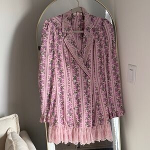 LoveShackFancy Pink and Green Floral Lace Top